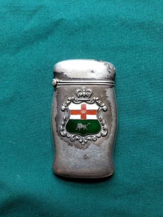 Vintage Sterling Silver Match Safe Hallmarked With Coat Of Arms Saint George