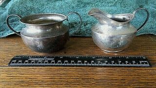 Silver Beaded Cream And Sugar Bowls With (4) Platters