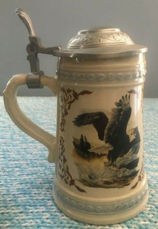 Vintage Collectible German Beer Stein With Eagle Motif Pewter Lidded Top