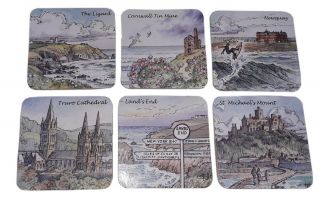 Traditional Kernow Cornish Landmark Scene Coasters Set Of 6 Collectables
