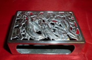 Antique Chinese Silver Matchbox Holder,  Maker Hung Chong & Co,  With Dragons