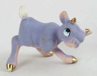 Vintage Purple Bisque Hand Painted Comical Cartoony Cow Bull Figurine