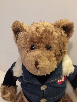M&M ' s Plush Bear in Jean Jacket w/ Red Green & Blue Characters 2002 Collectible 2