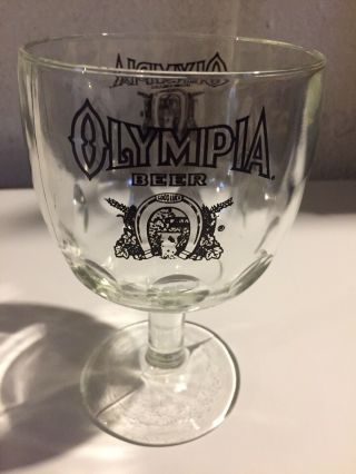 Vintage Olympia Beer 12 Oz.  Goblet Style Glass,  Thumb Print,  6 "