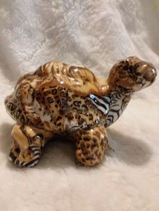 La Vie Safari Patchwork Ceramic Glazed Turtle Figurine And Teapot Candle