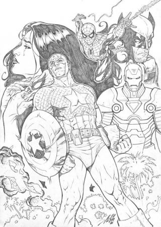 Avengers Art By Al Rio - Captain America Iron Man Wolverine Spiderman