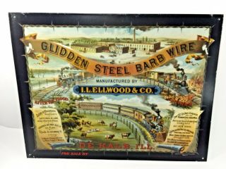 Vintage,  Glidden Steel Barb Wire Metal Sign,  12 - 7/8 " X 15 - 3/4 "