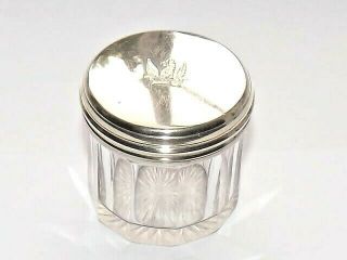 Antique Victorian Solid Silver Lid & Glass Rouge Pot Box Crested Hm London 1847