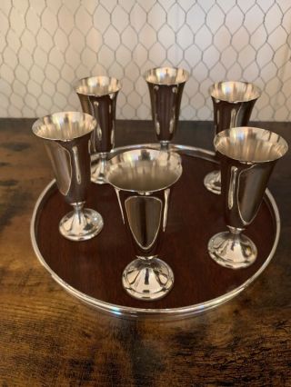 Vintage Set Of 6 Sterling Silver Cordials And Tray Alvin Sterling