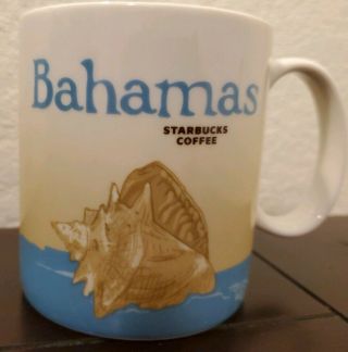 2011 Starbucks Bahamas Global Icon Cream Sky Blue Seashell Coffee Mug - 16 Oz