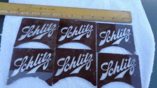 6 Vintage Schlitz Glass Panels From A Lamp 3.  5x3 Inches