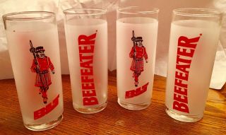 Set Of 4 Frosted Beefeater Gin Lime & Tonic Glasses 6 " Tall Libbey Bar Glass