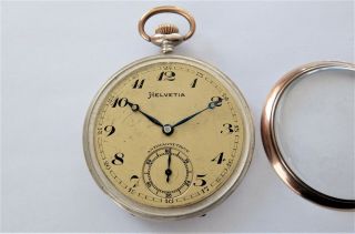 1900 SILVER & GOLD CASED HELVETIA 15 JEWELLED SWISS LEVER POCKET WATCH 4