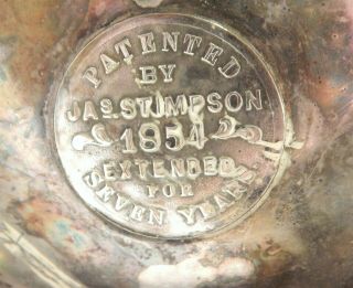 Antique 1854 Wilcox JAS Stimpson Porcelain Lined Pitcher Quadruple Silver plated 8