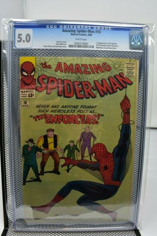 Spider - Man 10 Cgc 5.  0 Marvel 1964 1st Appearance The Enforcers Stan Lee