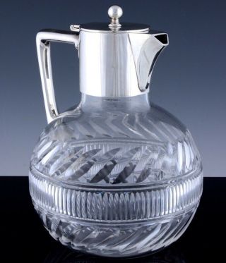 V.  Fine C1910 Edwardian Silver Plate & Cut Glass Wine Ewer Claret Pitcher Jug N/r