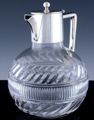 V.  FINE c1910 EDWARDIAN SILVER PLATE & CUT GLASS WINE EWER CLARET PITCHER JUG N/R 2