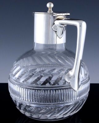 V.  FINE c1910 EDWARDIAN SILVER PLATE & CUT GLASS WINE EWER CLARET PITCHER JUG N/R 3