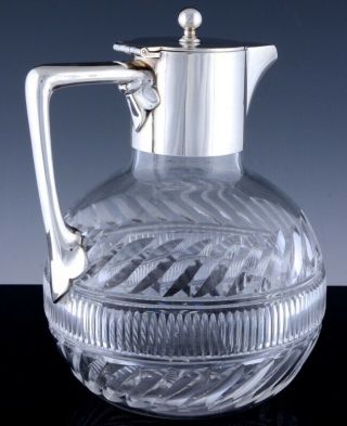 V.  FINE c1910 EDWARDIAN SILVER PLATE & CUT GLASS WINE EWER CLARET PITCHER JUG N/R 4