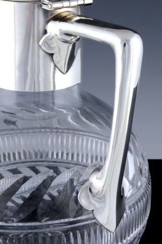 V.  FINE c1910 EDWARDIAN SILVER PLATE & CUT GLASS WINE EWER CLARET PITCHER JUG N/R 7