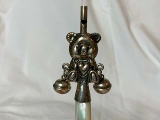 Vintage Sterling Silver Figural Teddy Bear Baby Rattle W/whistle Mop Handle