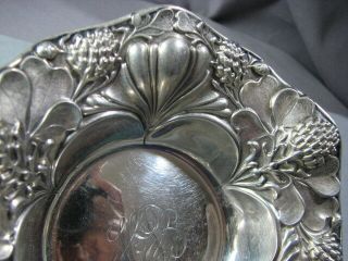Antique Gorham Sterling Silver 2569 Nouveau Repousse Clover Thistle Bowl Mono 2