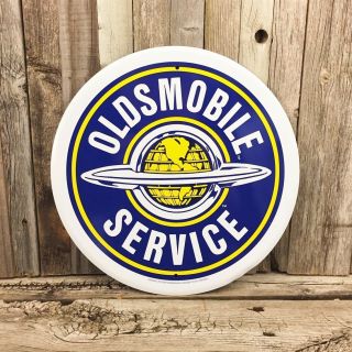 Oldsmobile Service Olds Metal Tin Sign 12 " Shop Garage Dealer Blue Round