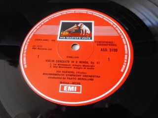 IDA HAENDEL sibelius: violin concerto 1976 UK QUADRAPHONIC - EMI / HMV ASD 3199 2