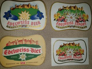 4x Old Edelweiss Beer Labels.  Austria Oster Brau