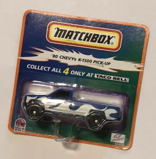 1999 Matchbox 1980 Chevy K - 1500 Pick - Up Truck Blue Rare Taco Bell Promo Card