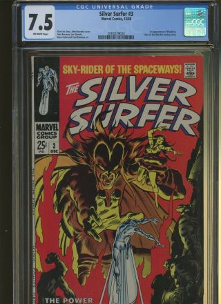 Silver Surfer 3 Cgc 7.  5 |marvel 1968| 1st Mephisto.  Tales Of The Watcher Begins.