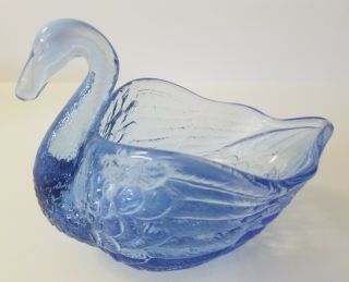 Vintage Fenton Art Glass Swan Blue Opalescent Crest Open Salt Bowl