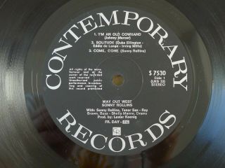SONNY ROLLINS Way out West NM DUTCH LP CONTEMPORARY STEREO LP JAZZ BOP 3