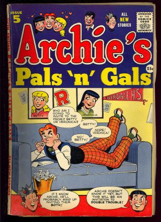 Archie’s Pals N Gals 5 Betty & Veronica Golden Age Giant Comic 1956 Vg - Fn