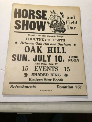 Old Oak Hill - Durham Ny Horse Show & Field Day Cardboard Broadside Sign Poultney