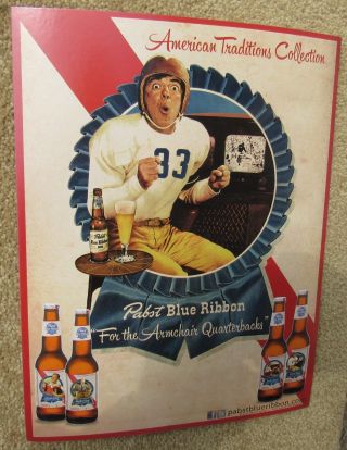 Pabst Football Beer Cardboard Sign 8.  5 X 11 Exc Pbr Blue Ribbon W/ Easel