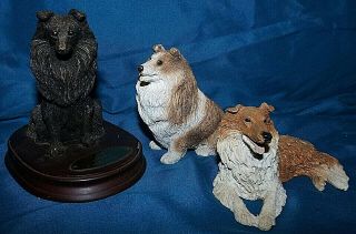 Vintage Set Of Three 3 Rough Collie Sheltie Dog Figurines Living Stone