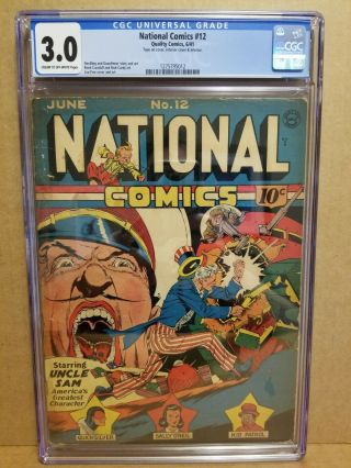 National Comics 12 Cgc 3.  0 (gd/vg) Classic Lou Fine War Cover 1941 Quality