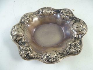Antique Gorham Sterling Silver Flower Art Nouveau Bowl Dish Tray 121.  2 Grams Vtg