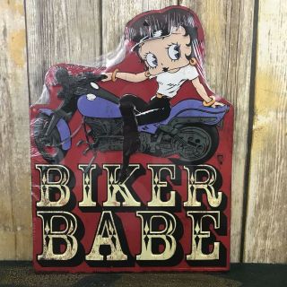 Open Roads Motorcycle Biker Babe Betty Boop Metal Tin Wall Art Sign