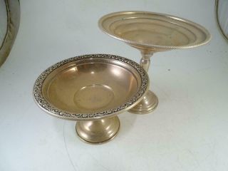 Antique Sterling Silver Pedestal Bowl Dish Set Weighted Wallace Flower Edge Vtg