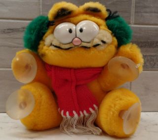Dakin Garfield Cat Plush Suction Cup Cling Happy Holidays Button Christmas