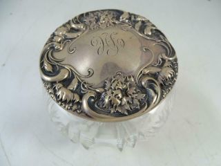 Antique Art Nouveau Sterling Silver R.  Wallace Powder Trinket Vanity Jar Flower