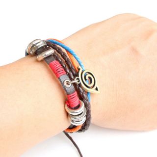 Anime Naruto Konoha Logo Pendant Bracelet Cosplay Jewelry Weave Band Wristband 2