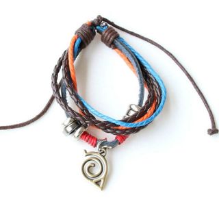 Anime Naruto Konoha Logo Pendant Bracelet Cosplay Jewelry Weave Band Wristband 3