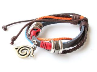 Anime Naruto Konoha Logo Pendant Bracelet Cosplay Jewelry Weave Band Wristband 4