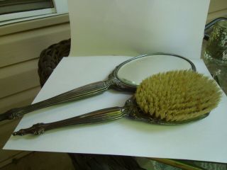 Antique Sterling Silver Mirror and Brush Vanity Set marked Webster Company 7