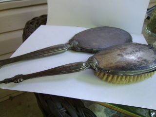 Antique Sterling Silver Mirror and Brush Vanity Set marked Webster Company 8