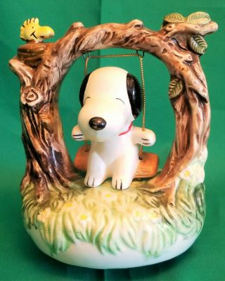 Snoopy On A Swing Ceramic Music Box By Aviva Plays " Yellow Bird "