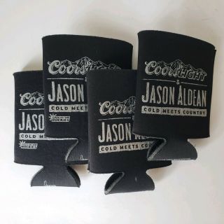 Set 4 Jason Aldean Insulated Coors Light Beer Koozies Black Coldmeetscountry
